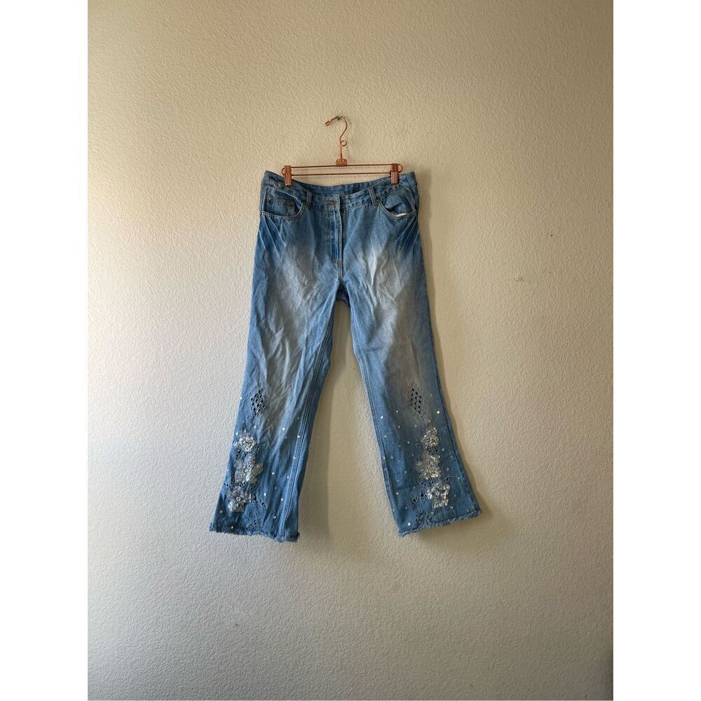 Vintage cutout embellished cropped‎ flare jeans size 6 y2k boho